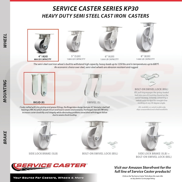 4 Inch Semi Steel Caster Set With Ball Bearings 2 Brakes 2 Rigid